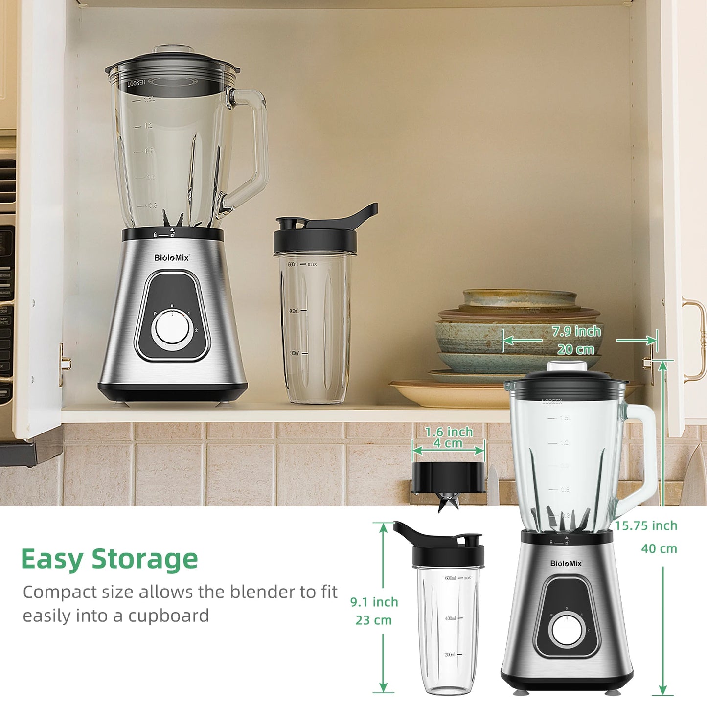 Biolomix 1.5L Glass Jar Smoothie Maker Personal Blender