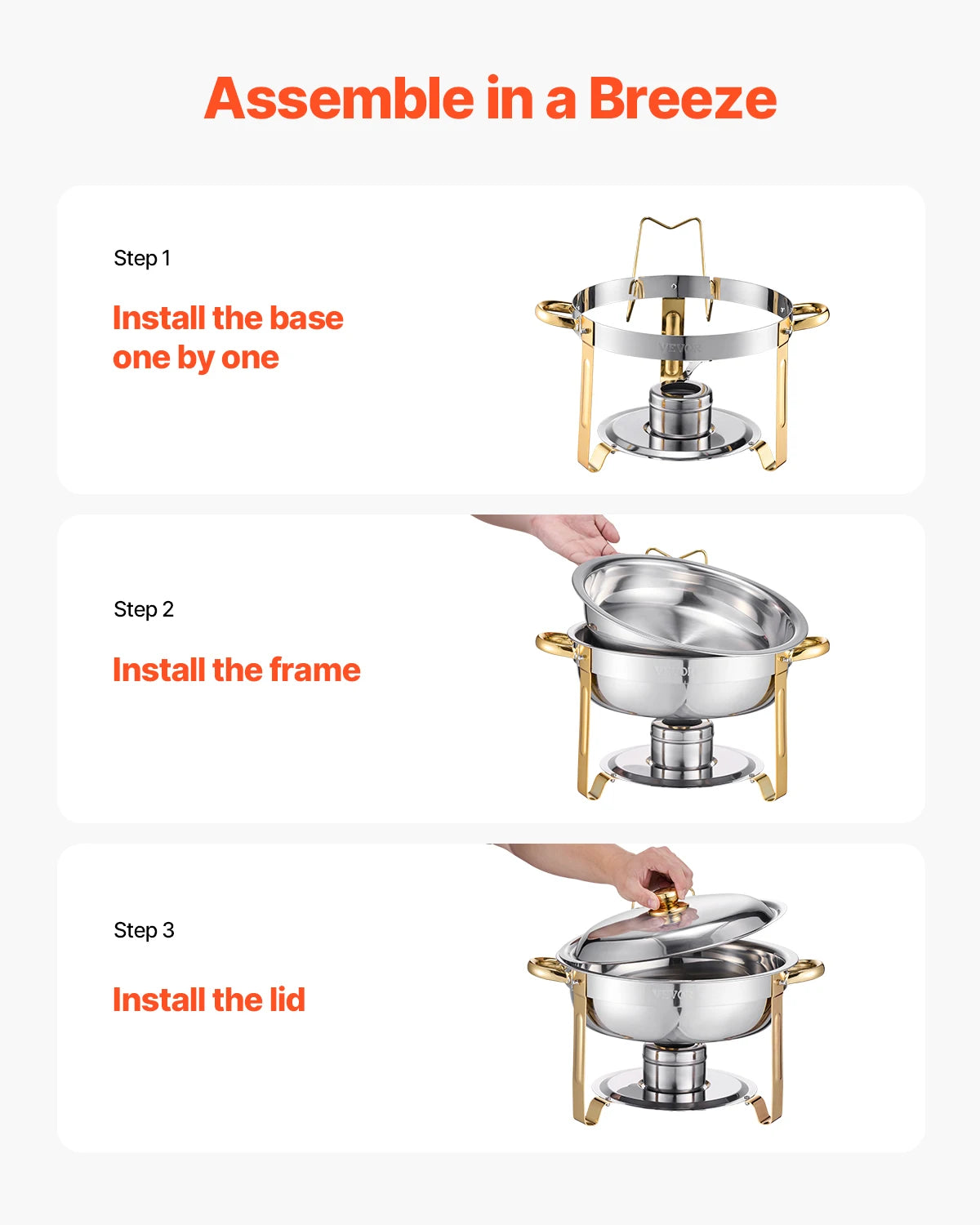 SucceBuy 4 Pack Chafing Dish Buffet Set Stainless Steel Chafer W/4 Full Size Pan Round Catering Warmer Server for Party Banquets