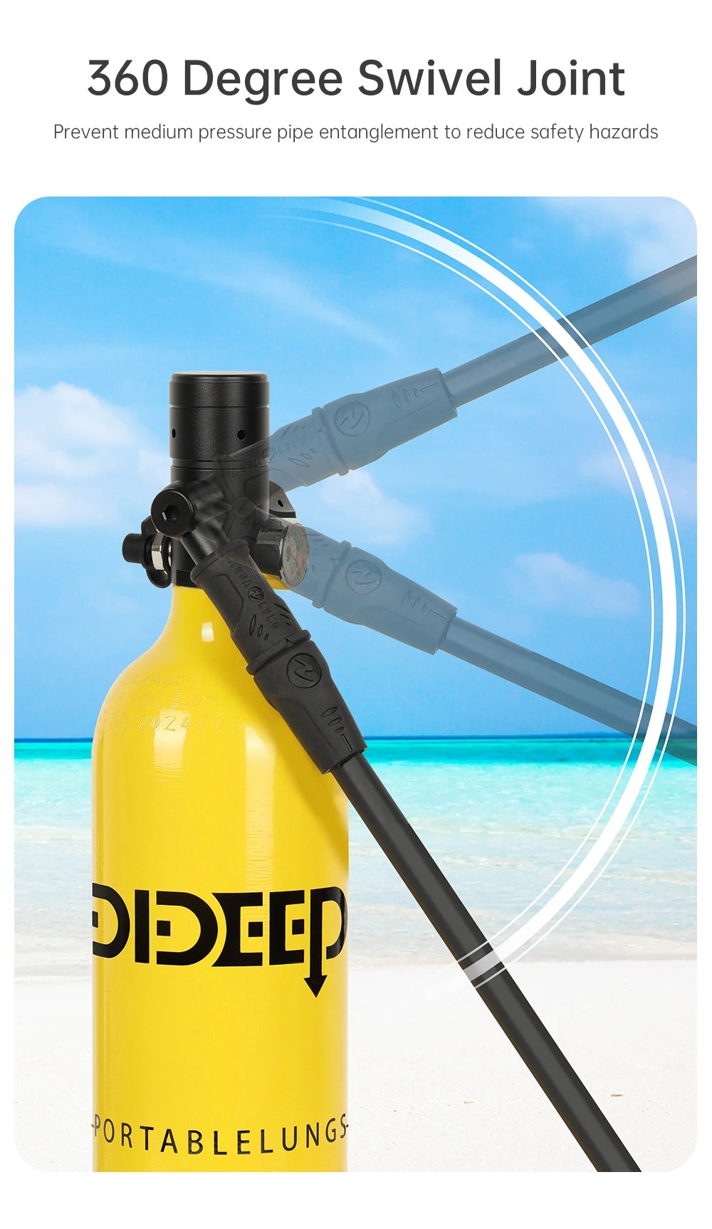 DIDEEP 1Liter Mini Scuba Diving Tank Set, 15-20Mins Underwater Diving Cylinder, Easy to Use, Portable Lungs Bottle with 3000 PSI,Summer Diving for Cooling off ,Suitable for Outdoor Activities and Travel,Summer Diving for Cool