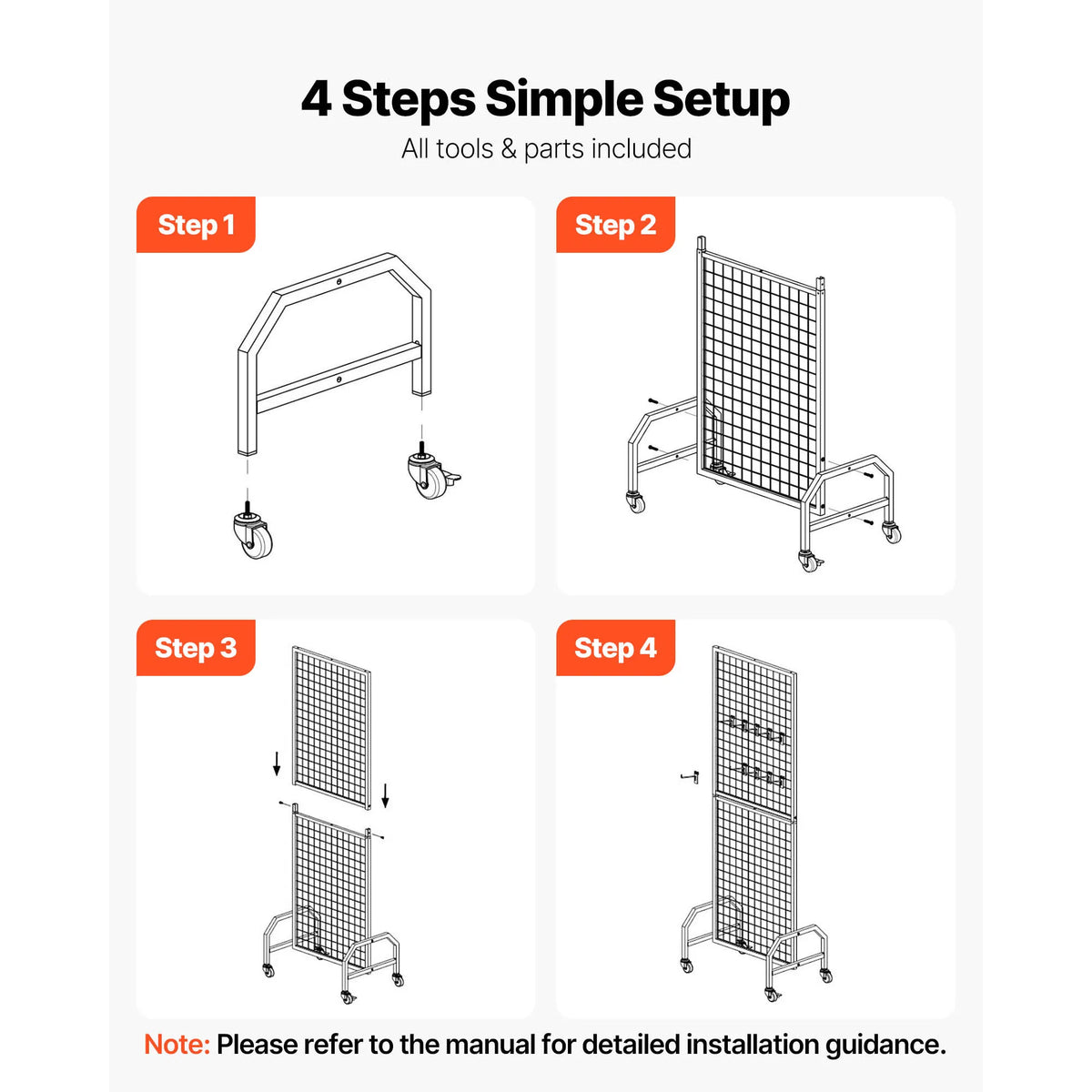 SucceBuy Wire Grid Wall Display Rack With Mobile Wheels