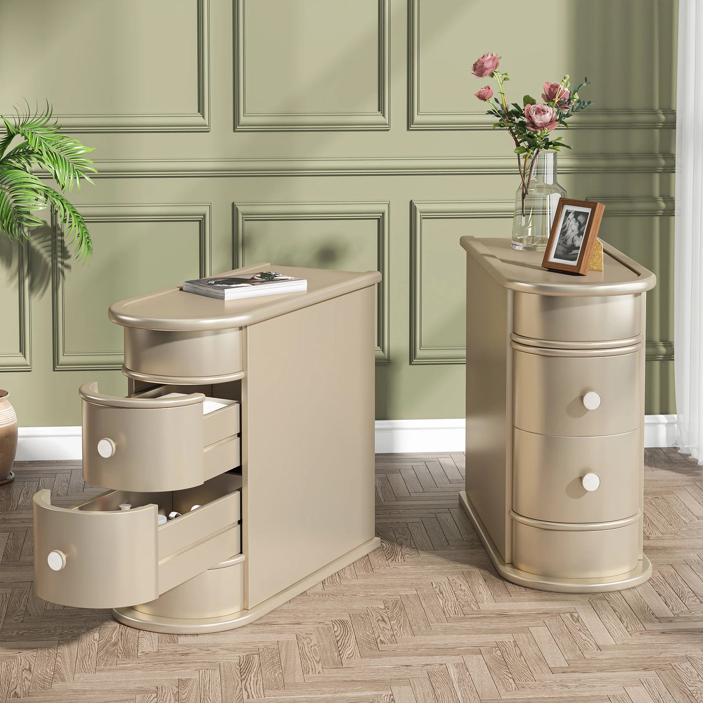 Tribesigns End Table Round Solid Wood Sofa Bedside Narrow Bedroom Side Table Nightstand with Drawer