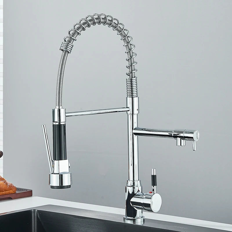Rozin Black Kitchen Faucet Spring 360° Pull Down Sprayer Hot Cold Water Mixer Tap Deck Mounted Dual Spout Nozzle Faucets Crane