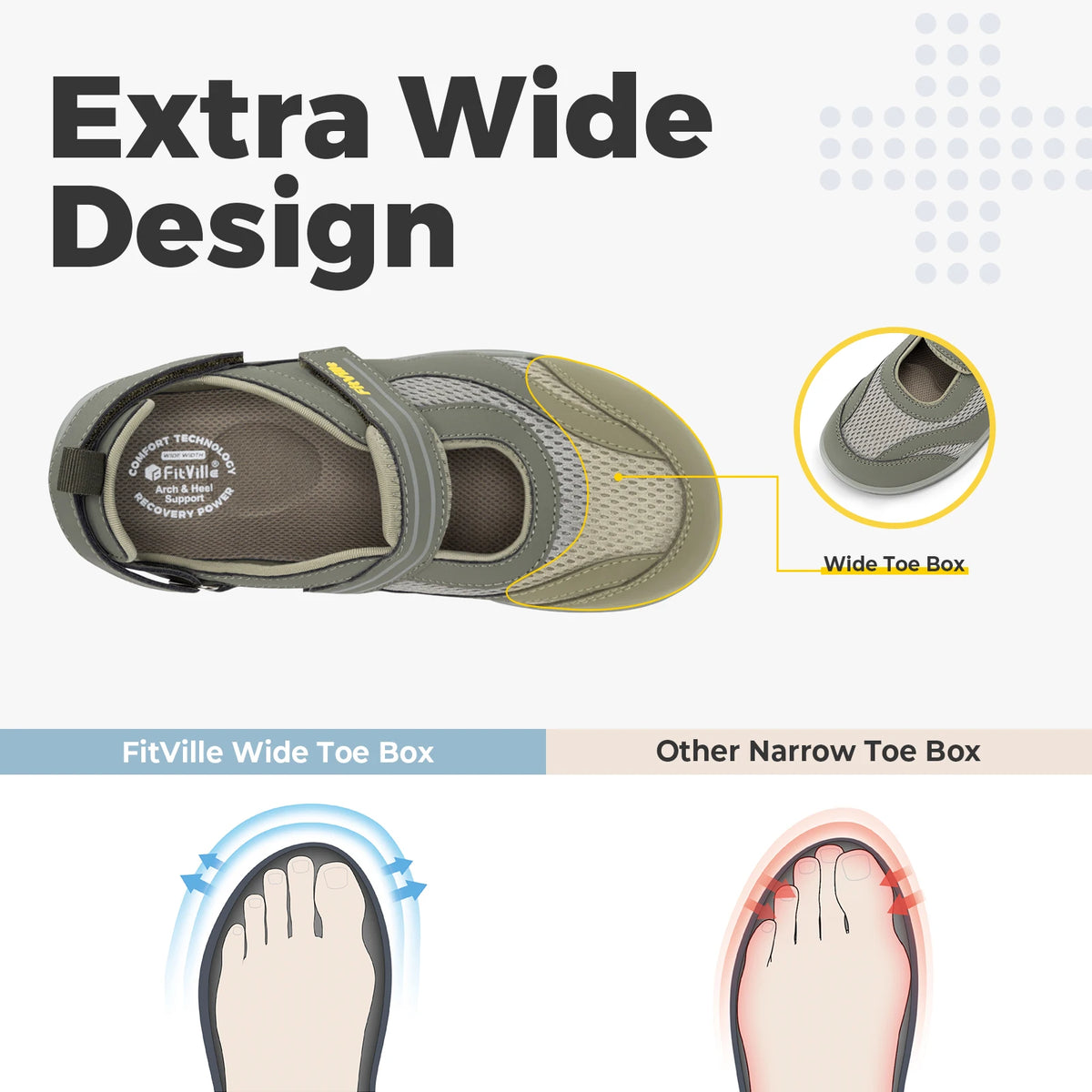 Fitville Women's Sandals Mary Jane Casual Shoes Widened Toe For Swollen Feet Lightweight Breathable Outdoor Elderly Shoes Sandal