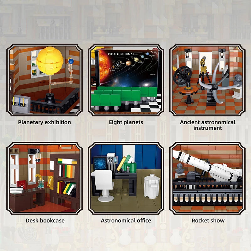 14133PCS Astronomy Museum Building Blocks Model Creative Street View Samll Particle High Difficulty Assembly Bricks Toys Gifts
