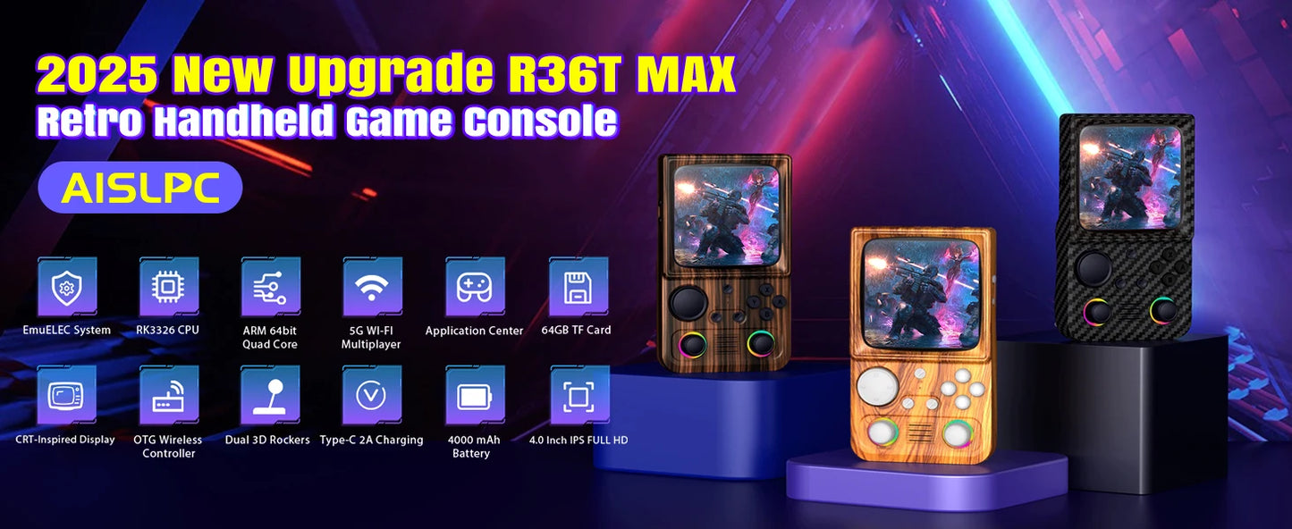 AISLPC R36T MAX Retro TV Handheld Game Console 18000+Games Wi-Fi Multiplayer 4.0" IPS Screen Portable Pocket Video Player