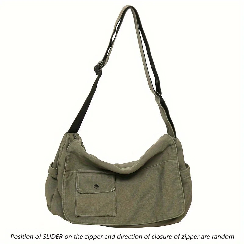 Casual Canvas Messenger Bag Versatile Flip Large Capacity Shoulder Book Bag For Student Adjustable Crossbody Bag For Men Women