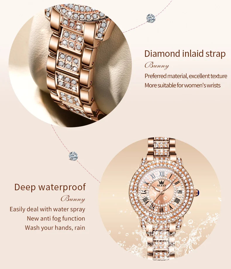 OLEVS 9943 Women Watch High end Luxury Rose Gold Diamond Waterproof Quartz Watch Brand Original Women Dress Watch Reloj Mujer