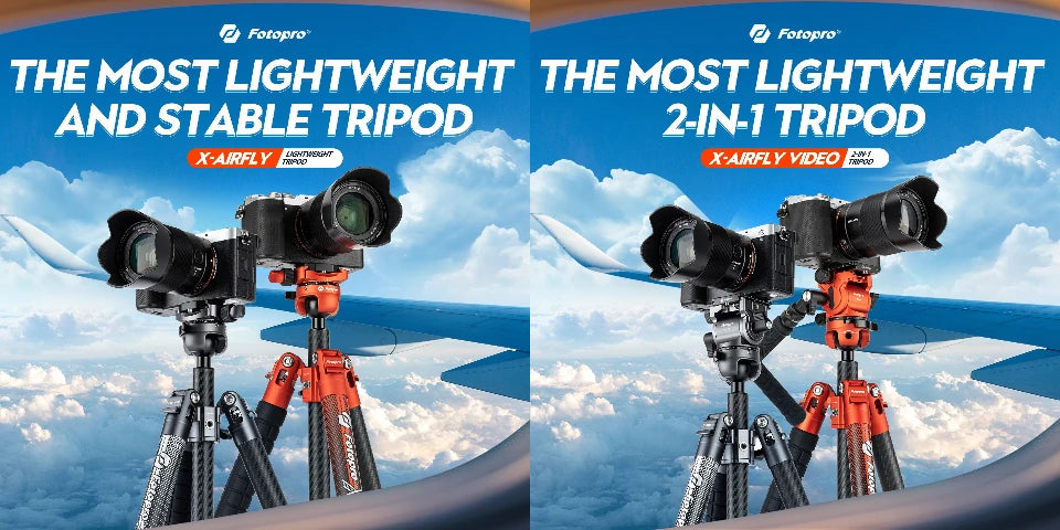 Fotopro X-Airfly Video Carbon Fiber Tripod 164CM Portable Travel Tripod for Camera with  Ball Head Fluid Head  Flip Lock
