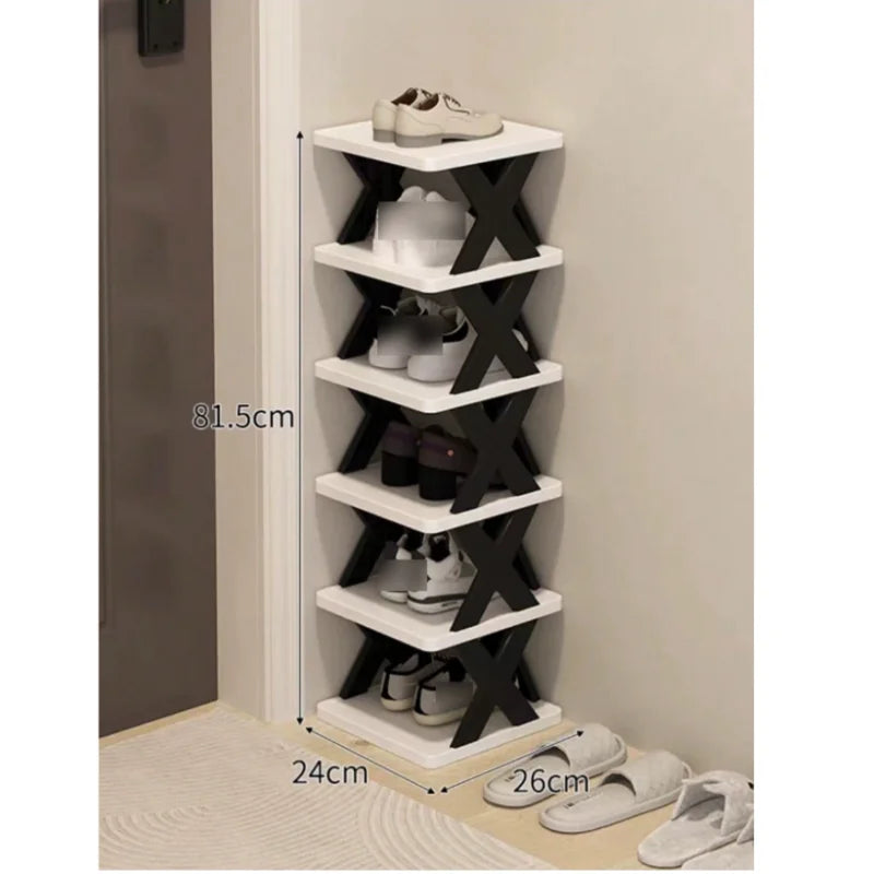 Multi-tier Vertical Shoes Storage Rack 6-9 Layers X-shaped Detachable Plastic Shoe Organizer Lightweight Easy Disassembly Household Space Saving Shoe Shelf Stackable Design Footwear Storage Holder For Indoor Home Bedroom Entr