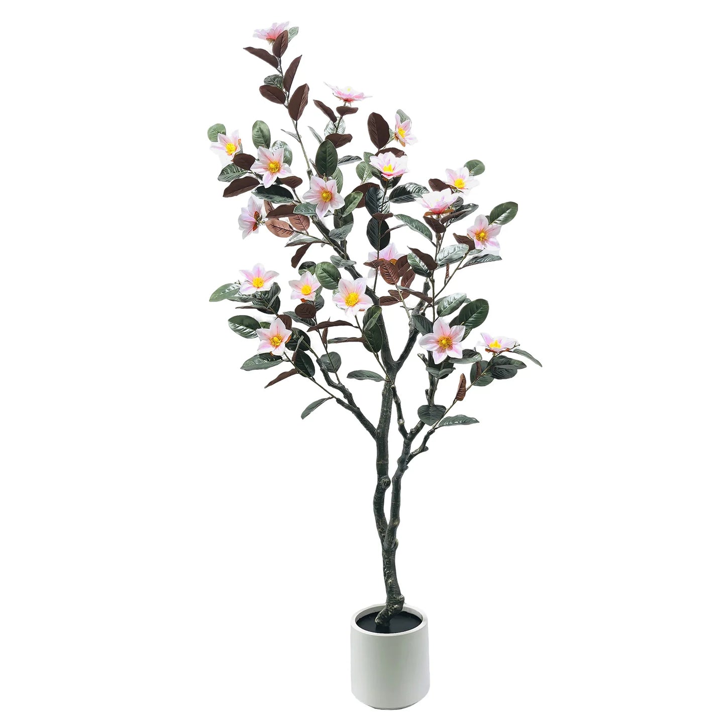 Artificial Magnolia Tree, Realistic Faux Plants In Pot, Magnolia Tree In Pot, Tree Indoor With Blooming Flowers And Leaves For G