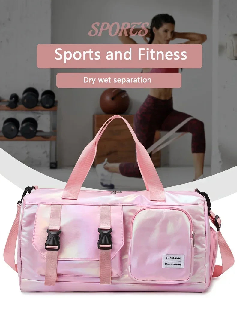 Large Capacity Women'S Nylon Travel Duffel Bag,Weekender Gym Tote with Shoe Compartment, Versatile Sports & Fitness Carry-On