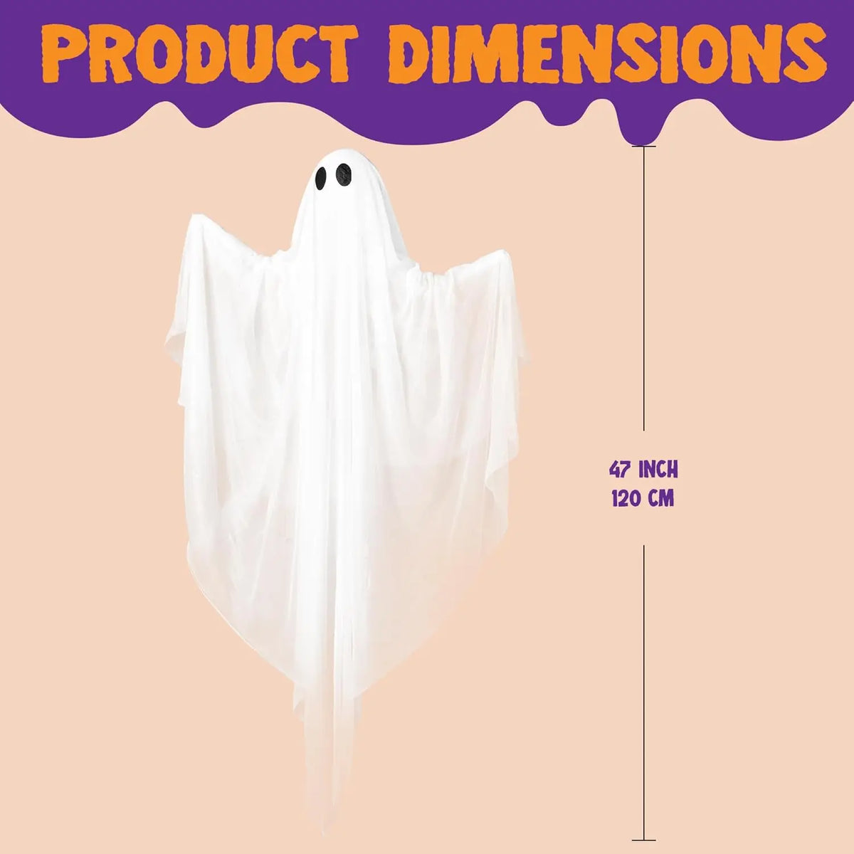 47” Halloween Hanging White Ghost Halloween Hanging Light up Ghost with Spooky Green Blue Purple LED Light  Decoration for Front Yard Patio Lawn Garden Party Decor Indoor Outdoor