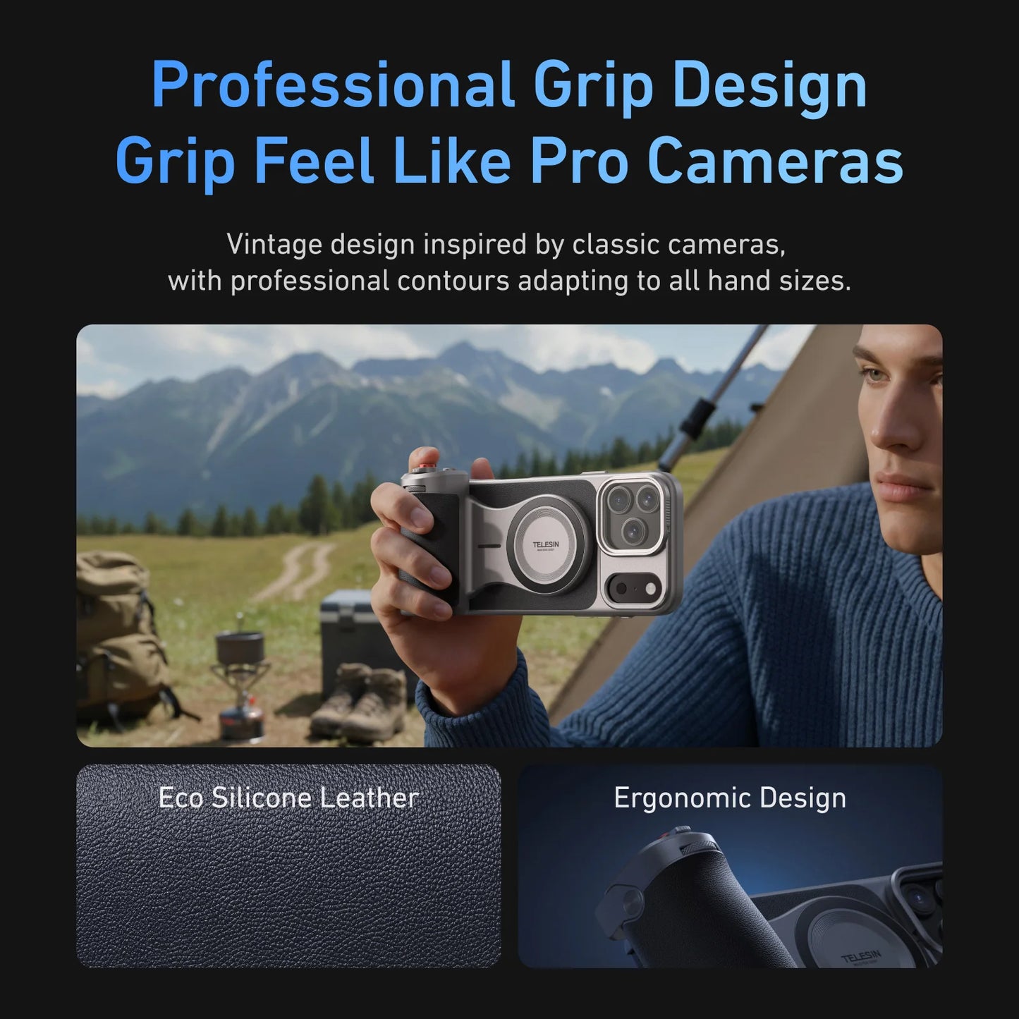 TELESIN Master Grip Set for iPhone17 Pro Pro Max Magnetic Phone Camera Hand Grip Holder 3200Mha Powerbank with Wireless Charging