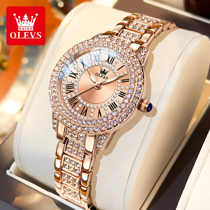 OLEVS 9943 Women Watch High end Luxury Rose Gold Diamond Waterproof Quartz Watch Brand Original Women Dress Watch Reloj Mujer