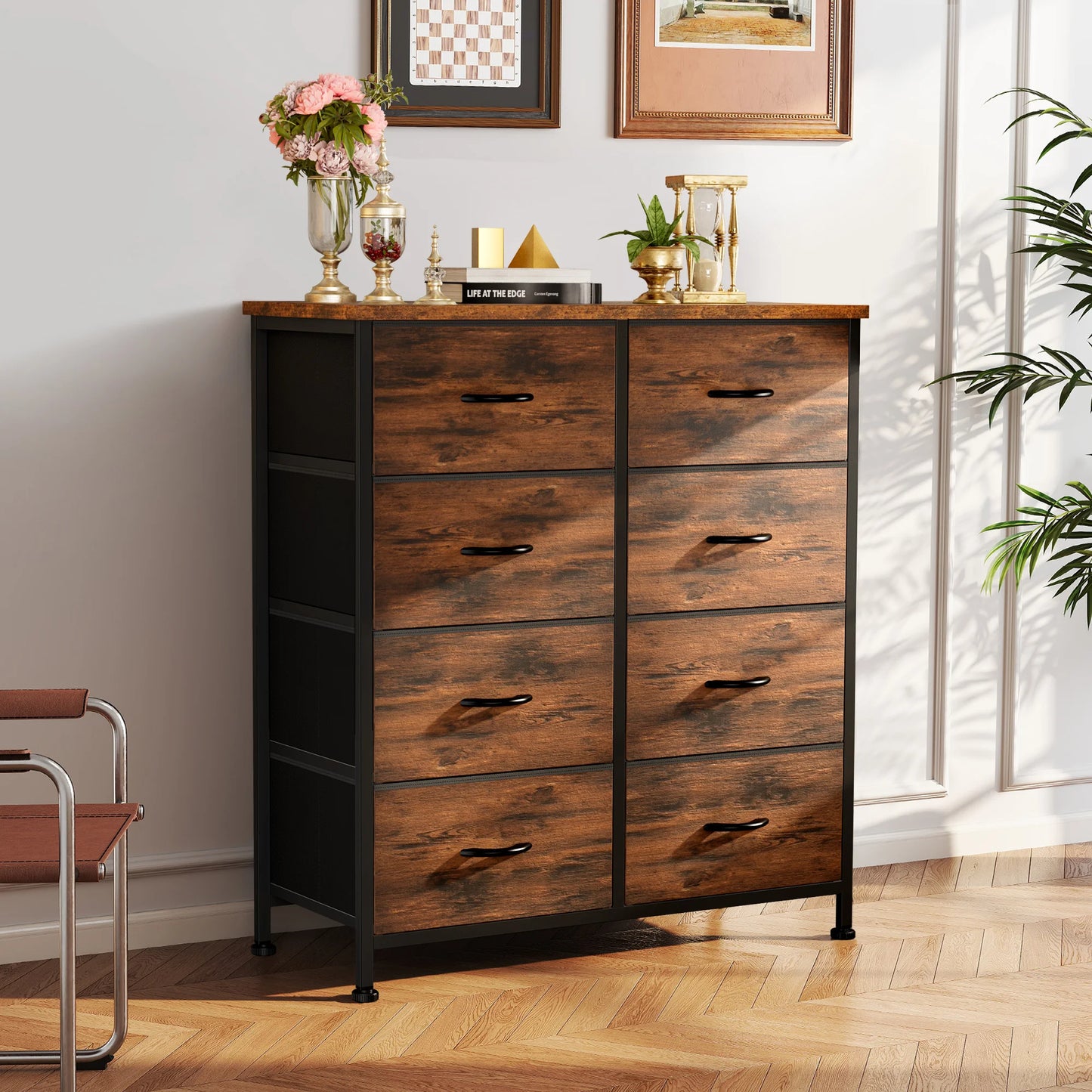 JHK Kids Wardrobe Dresser With 8 Drawers Steel Frame