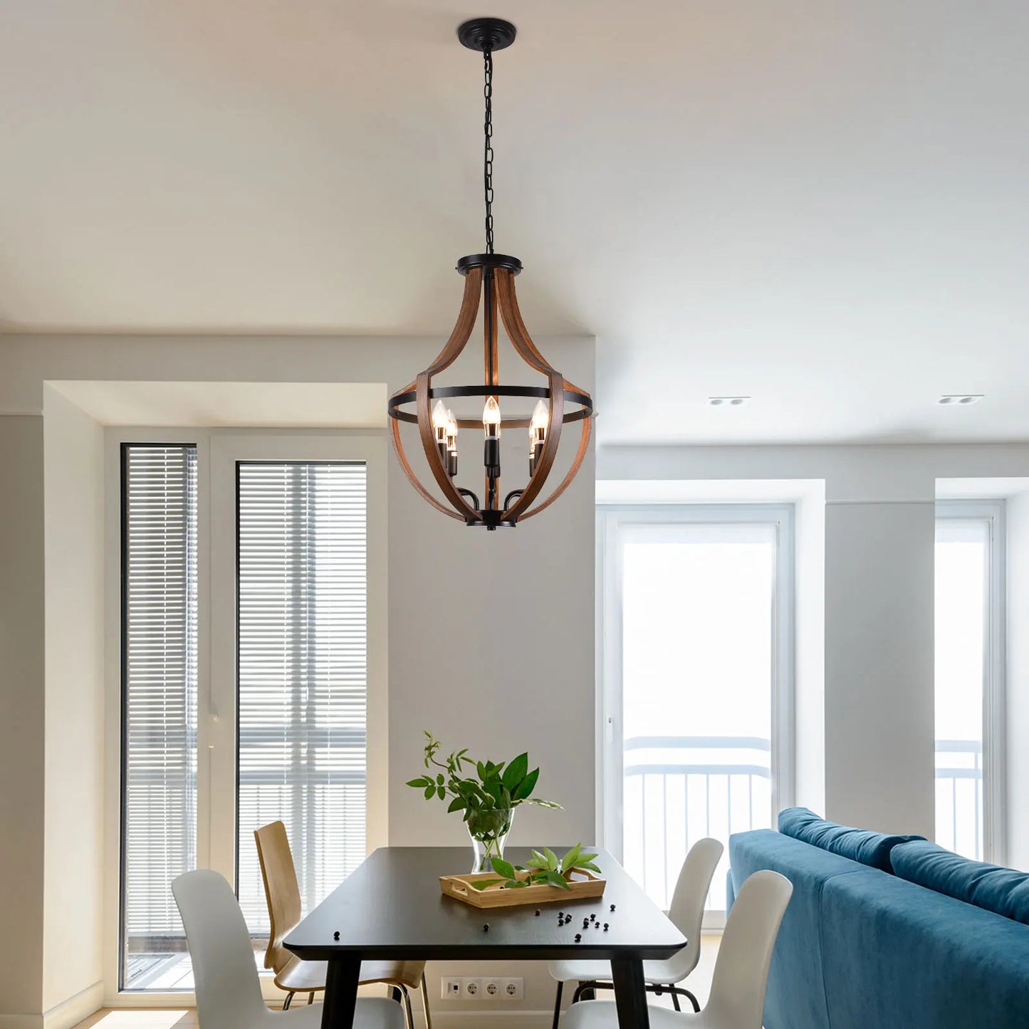 Modern Rustic Wooden Pendant Light Fixture - 17 Inch Diameter - Handmade Natural Wood Kitchen Dining Room Lighting