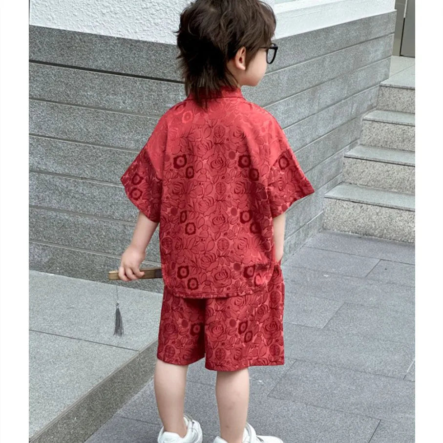 Fashion Baby Tang Costume Tops Pants Two-piece Set Boy Outfit Casual Children's Sets Summer Tweens Boys Hanfu Suit Kids Clothing