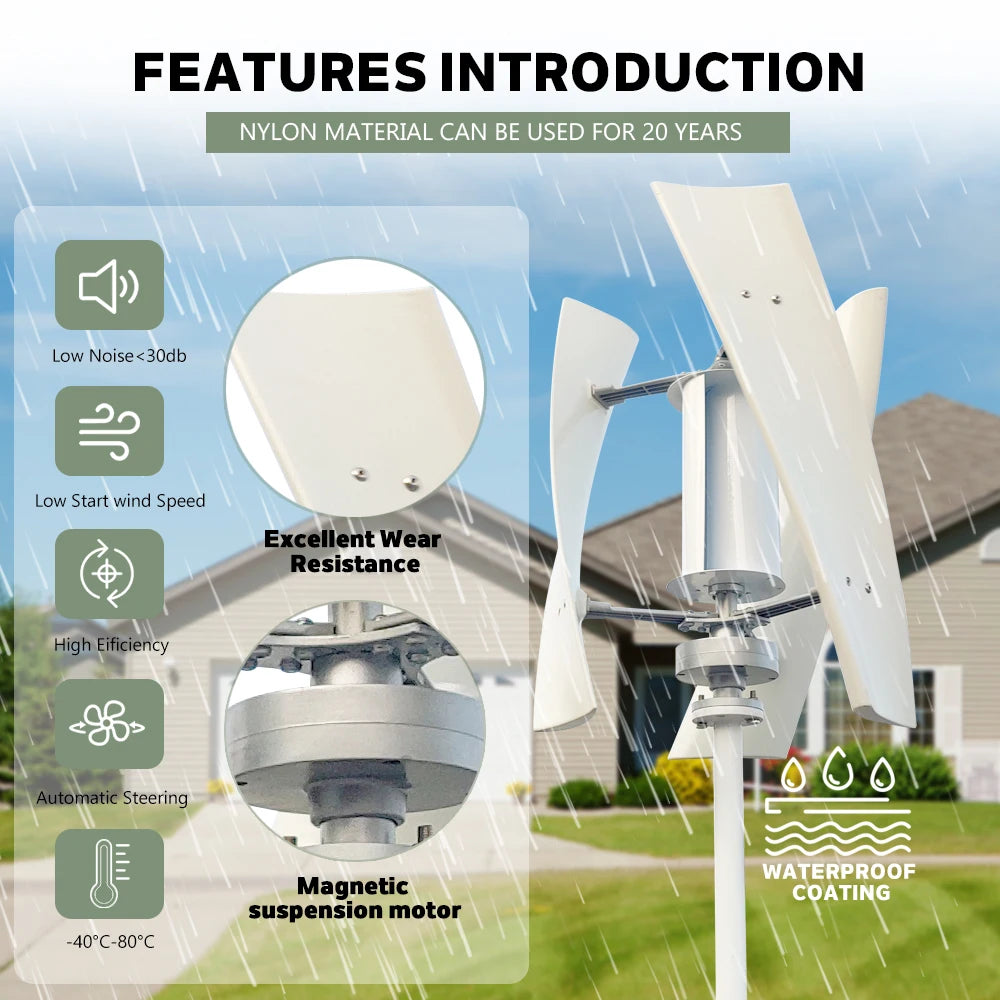 5000W 10000W Vertical Wind Turbine  12V/24V/48V Low Noise Free MPPT Controller Duty-Free Delivery In Poland