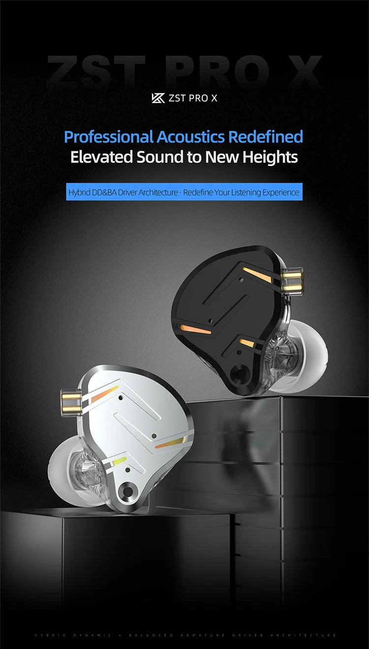 KZ ZST Pro X  1BA 1DD Hybrid Driver Wired Earbuds Deep Bass HiFi In-Ear Monitor Headphone for Gaming And Musician