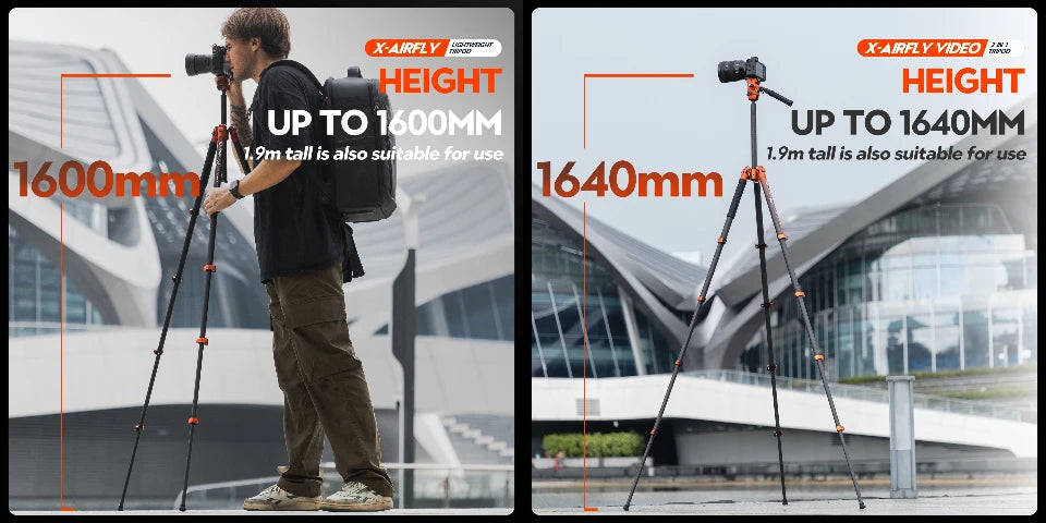 Fotopro X-Airfly Video Carbon Fiber Tripod 164CM Portable Travel Tripod for Camera with  Ball Head Fluid Head  Flip Lock