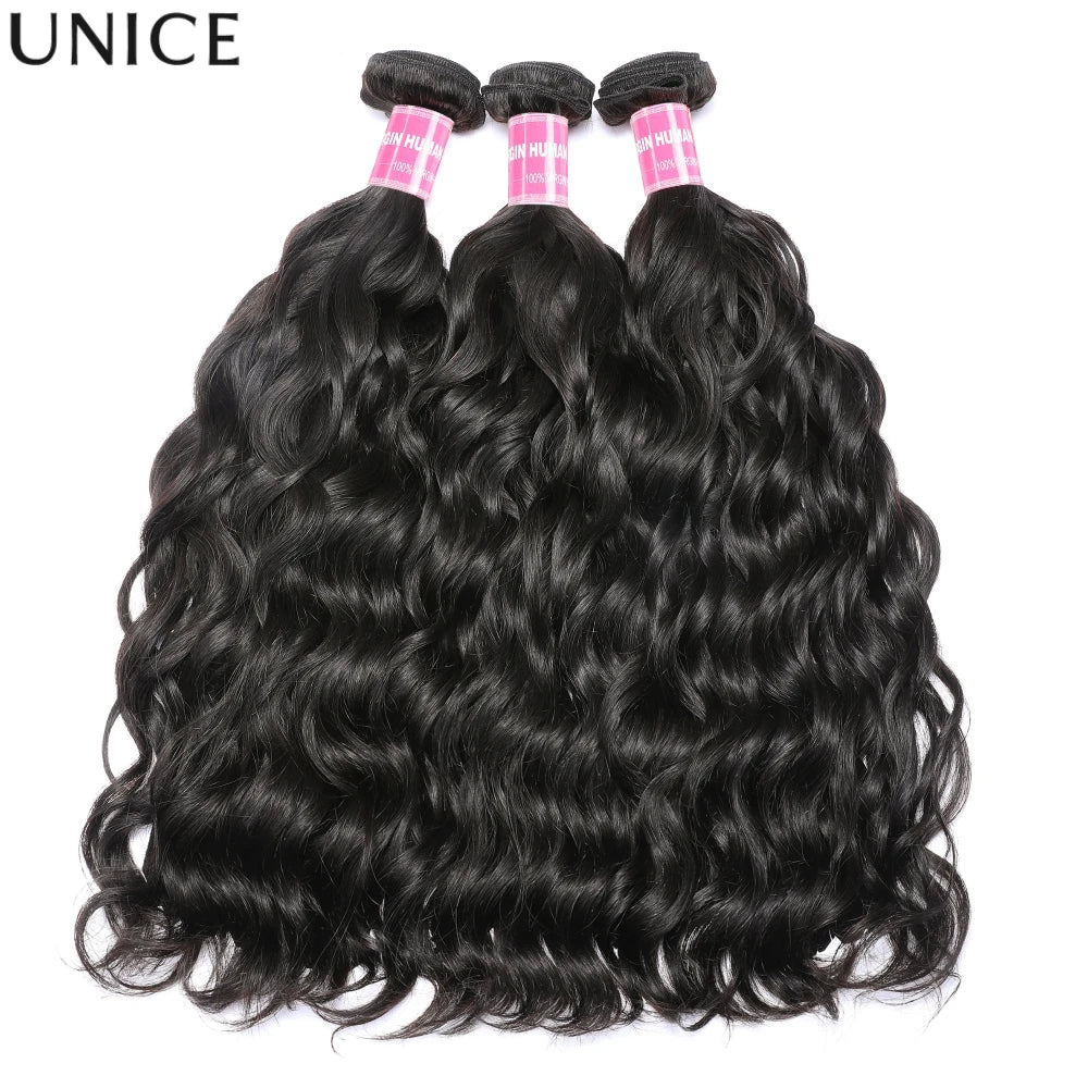 UNice Natural Wave Human Hair Bundles Natural Black 100% Human Hair Bundles 100Grams Bundle Virgin Hair Extension 1/3 Pcs