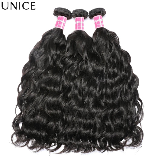 UNice Natural Wave Human Hair Bundles Natural Black 100% Human Hair Bundles 100Grams Bundle Virgin Hair Extension 1/3 Pcs