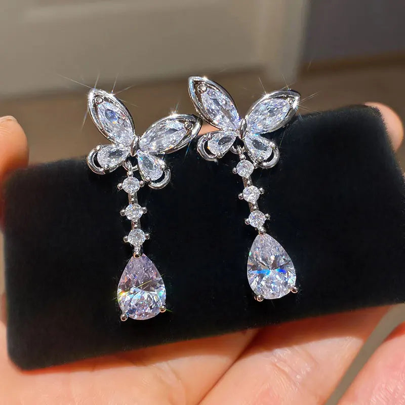OXTAO Sweet Butterfly-Style Moissanite&CZ Earrings for Women Girl Lab Imitation Diamond Tassels Drop Earrings Jewelry Gifts 14K Gold Filled