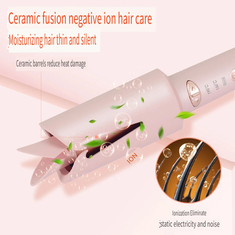 Hatteker Ceramic Negative Ion Automatic Rotating Hair Curler USB Chargeable Styling Tool for Beautiful Curls