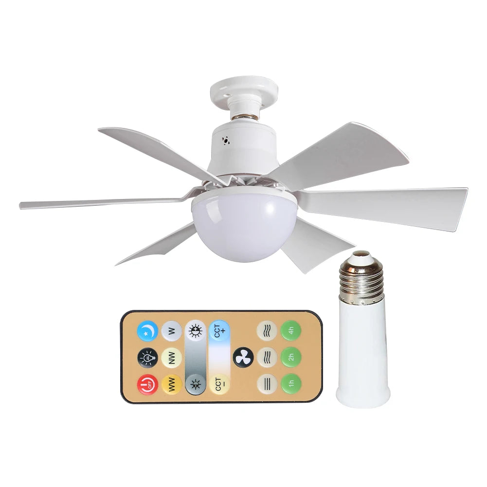 Ceiling Fan Light with Remote 3 Gear Wind Speed Socket Ceiling Fan Dimmable Light Bulb Fan for Living Room Bedroom