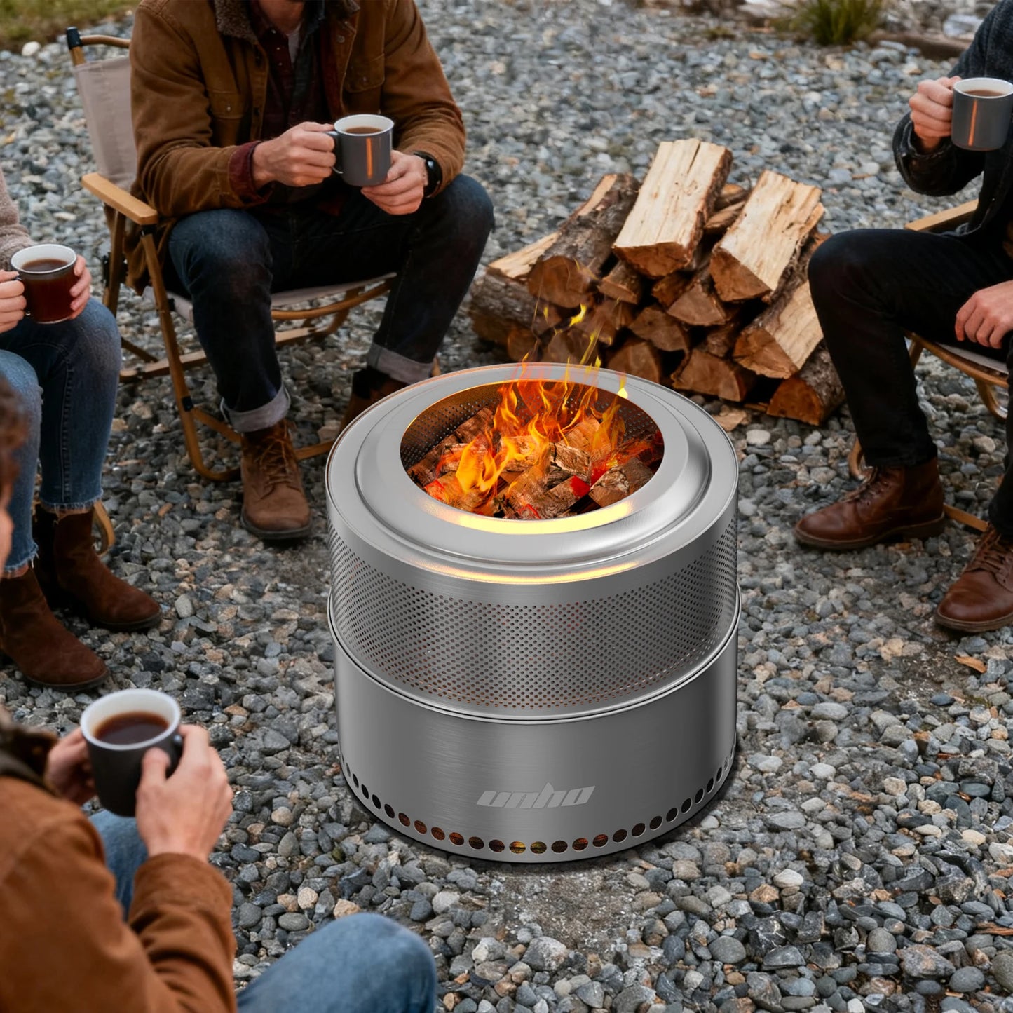 Wood Burning Firepit,Large Stainless Steel Smokeless Fire Pit with Carry Bag,Outdoor Camping Firewood Burner Stove