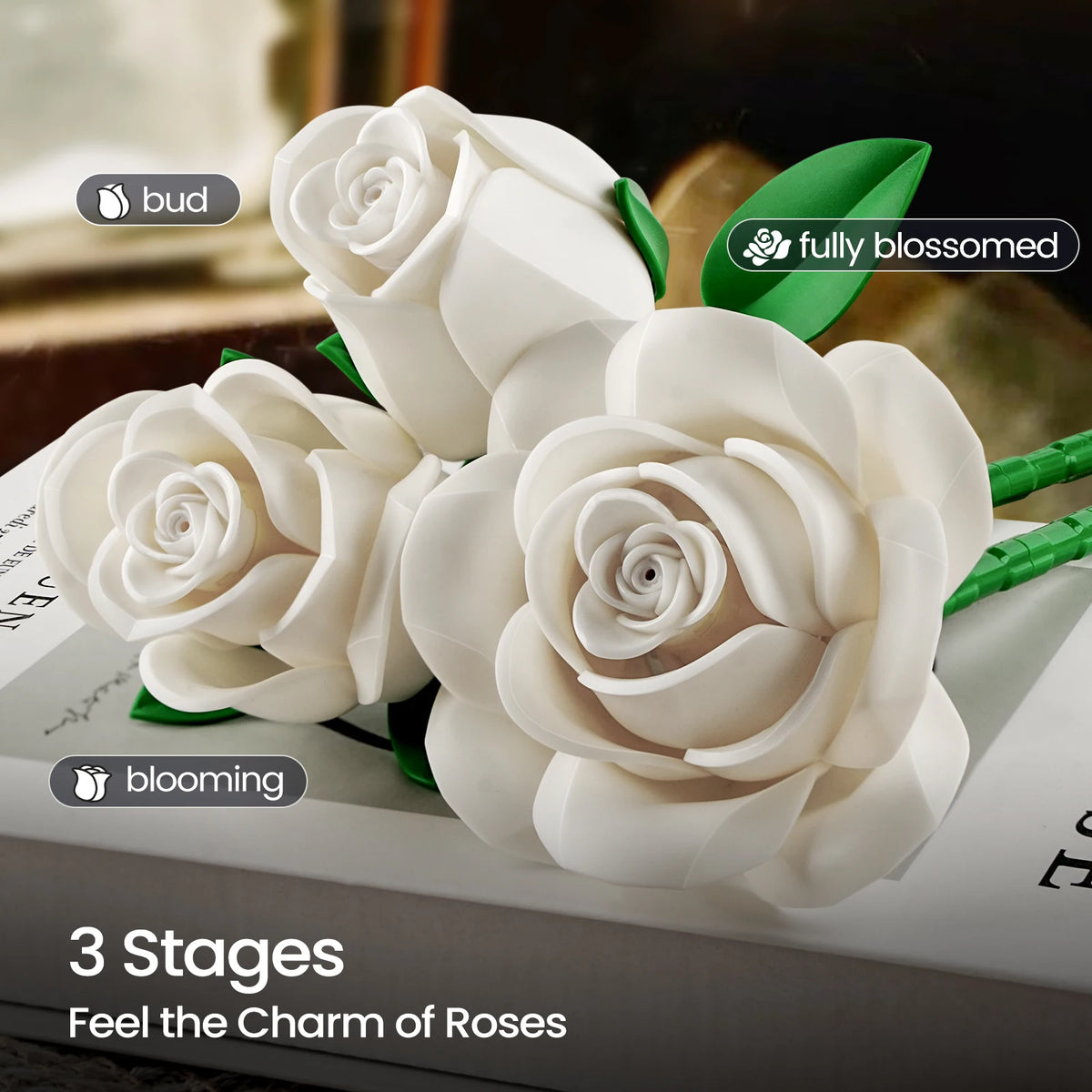 Roses Bouquet Building Blocks Set Artificial Flowers Home Decor Wedding Floral Bricks Toys Christmas Valentines Gift for Adults