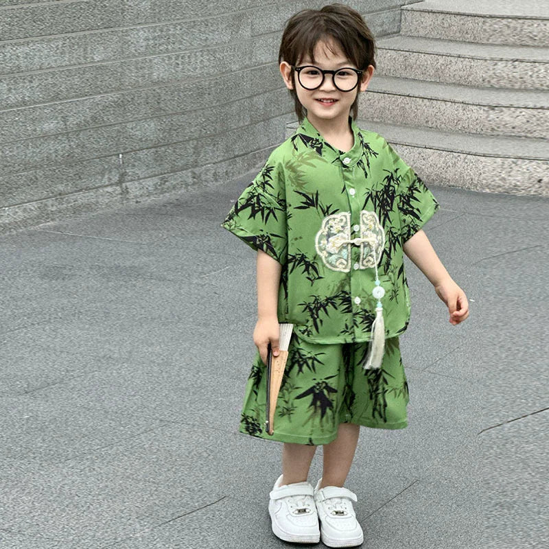 Fashion Baby Tang Costume Tops Pants Two-piece Set Boy Outfit Casual Children's Sets Summer Tweens Boys Hanfu Suit Kids Clothing