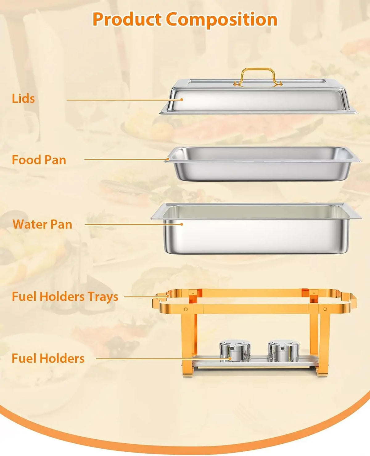 Tacleekii 2 4 6 Pack Chafing Dishes Buffet Set 8QT Rectangle Catering Food Warmers Complete Set Stainless Steel Buffet Servers and Warmers with Lid Complete Set for Parties Banquets Weddings