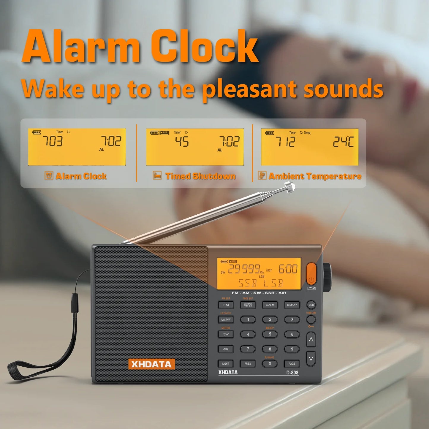XHDATA D-808 Portable AM/FM/SW/MW Radio With RDS SSB