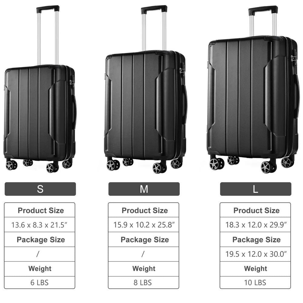 Luggage Set 3 Pcs Hardshell Suitcases, TSA Lock, Lightweight Travel Luggage 20" Carry on 24" 28" Checked for Family Trips