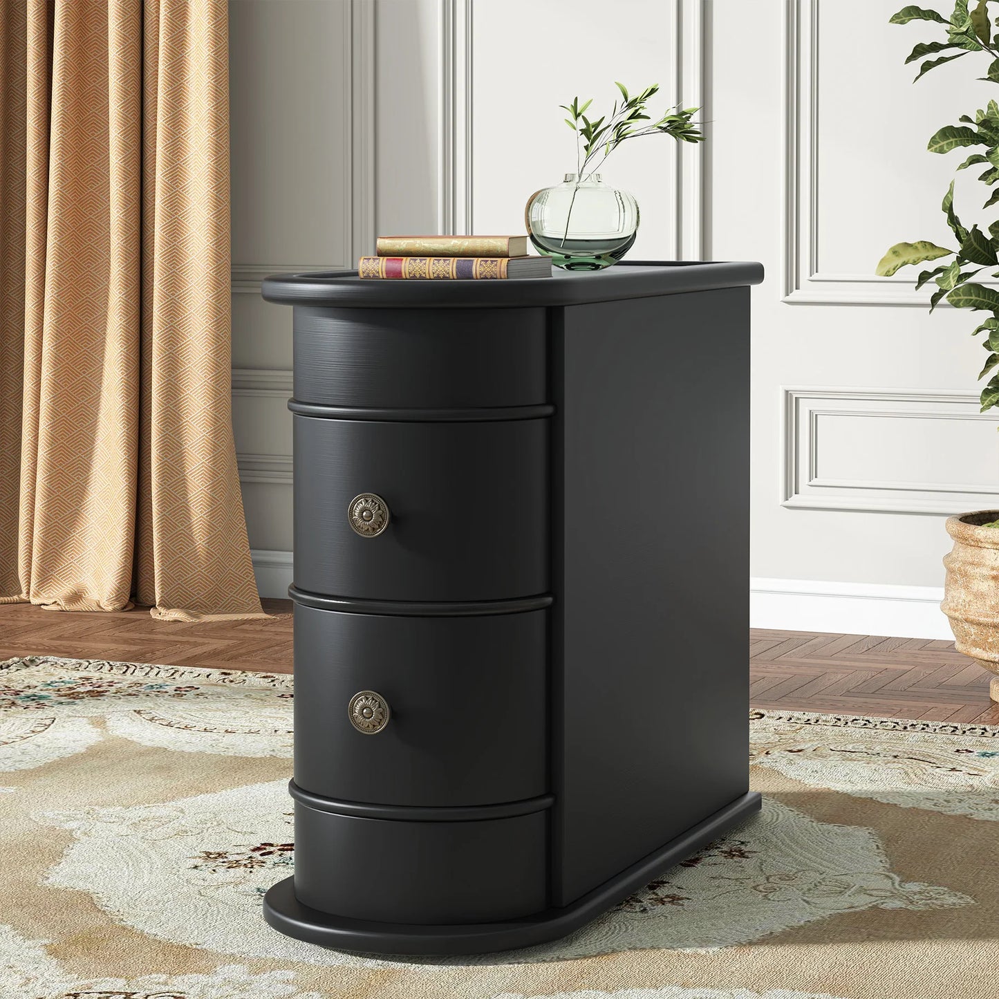 Tribesigns End Table Round Solid Wood Sofa Bedside Narrow Bedroom Side Table Nightstand with Drawer