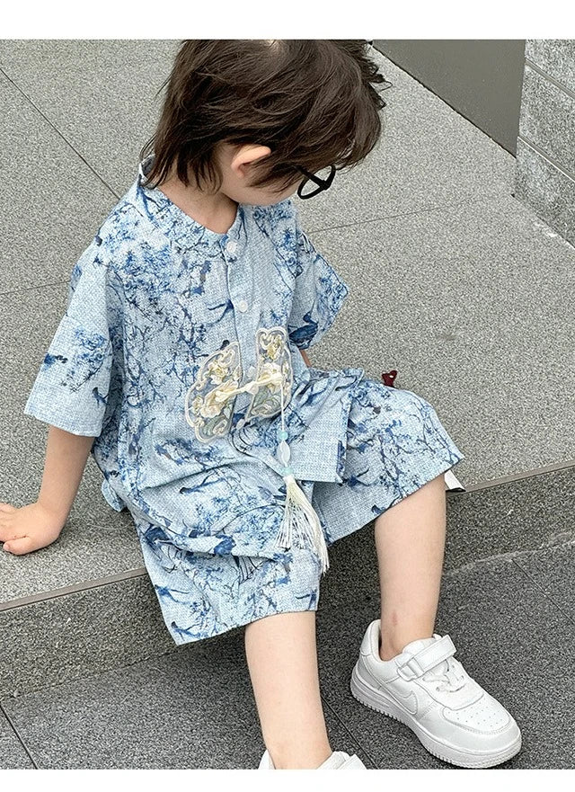 Fashion Baby Tang Costume Tops Pants Two-piece Set Boy Outfit Casual Children's Sets Summer Tweens Boys Hanfu Suit Kids Clothing