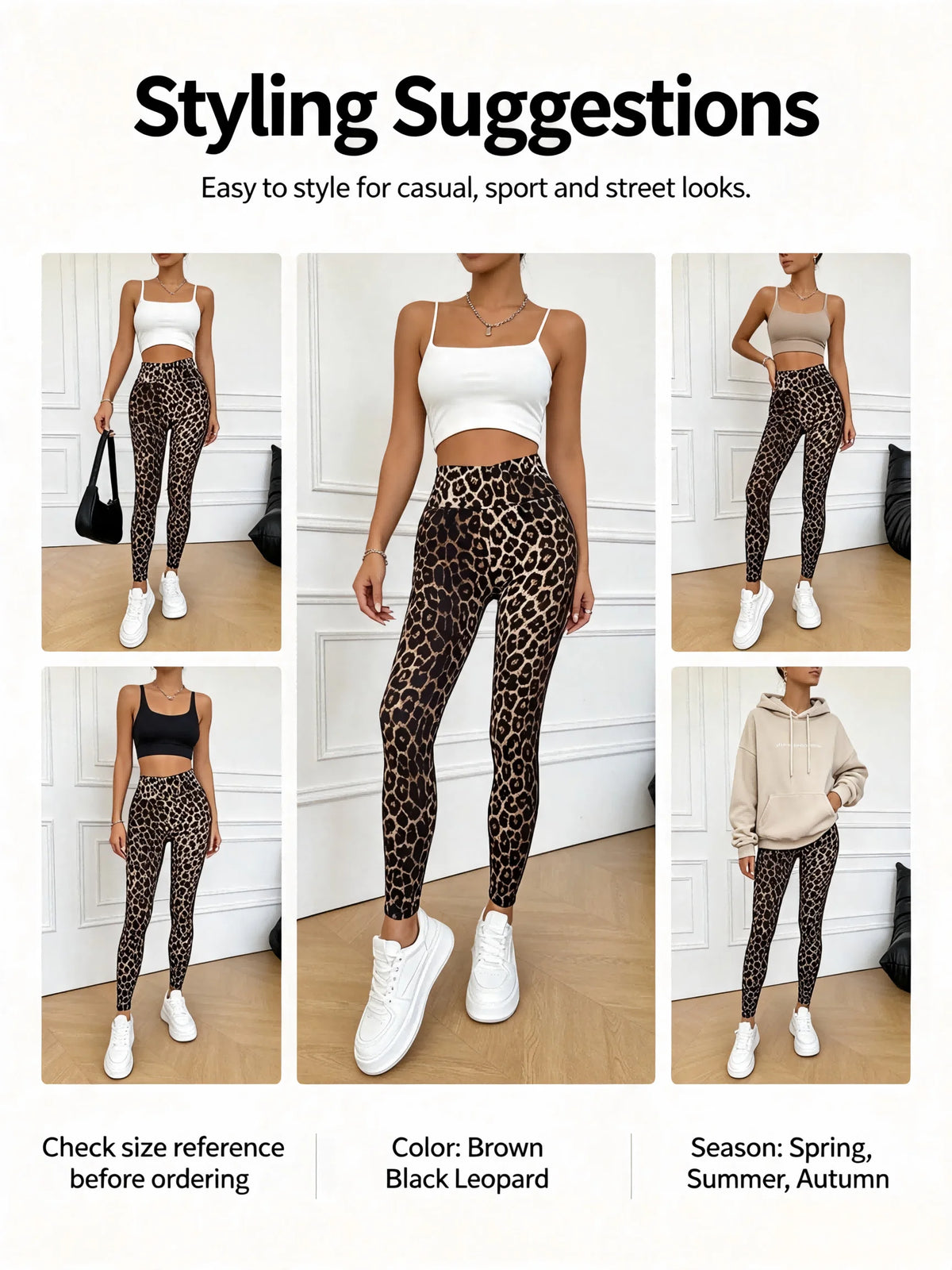 Women High Waist Leopard Print Leggings Stretch Slim Ankle Pants Casual Streetwear Workout Yoga Skinny Trousers