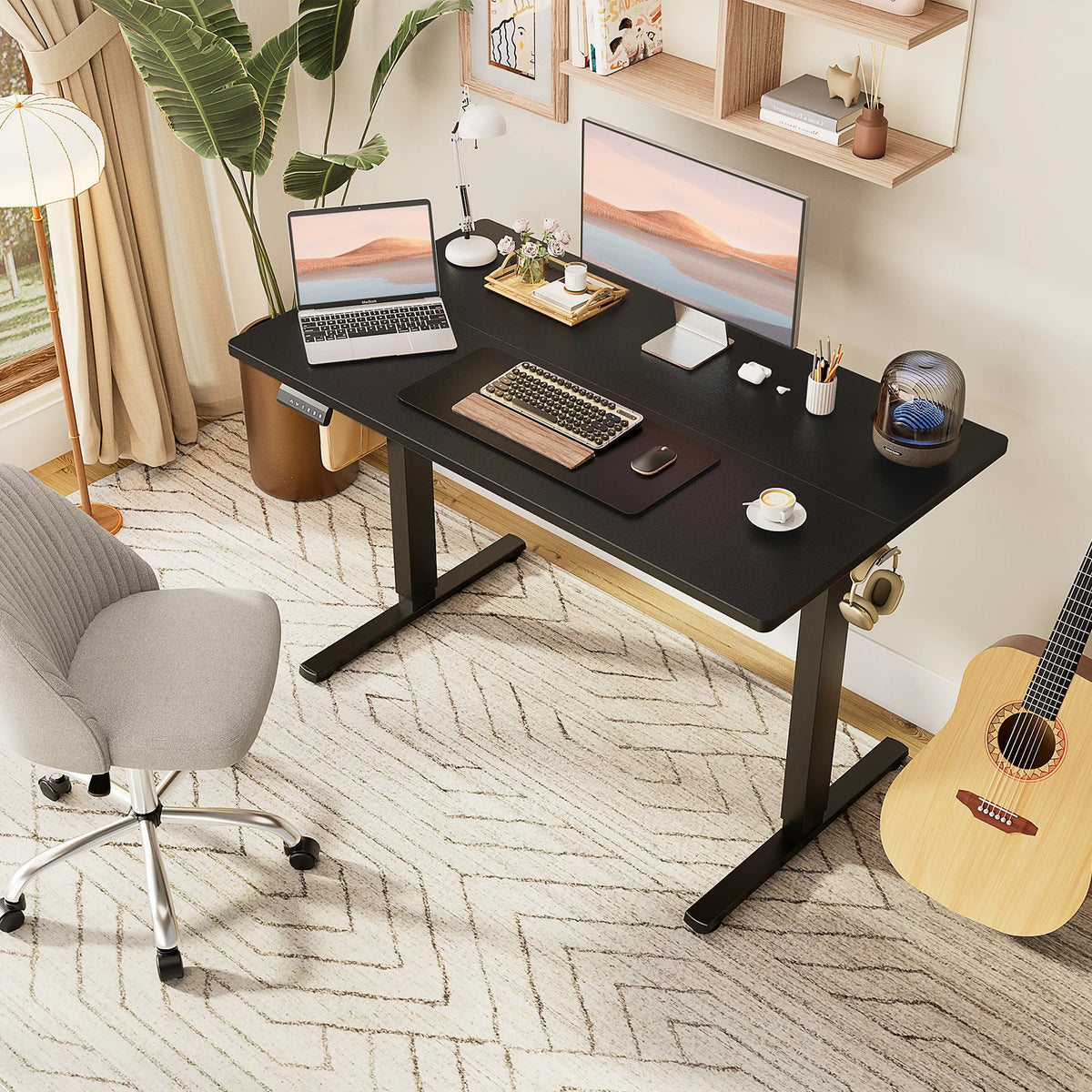 JHK Electric Standing Computer Desk Height Adjustable Workstation Ergonomic Work Table with Metal Frame For Home Office