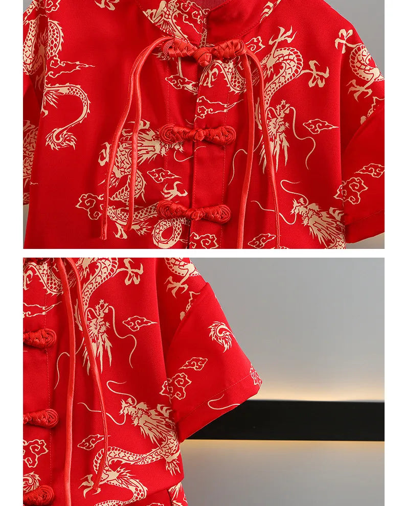 Fashion Baby Tang Costume Tops Pants Two-piece Set Boy Outfit Casual Children's Sets Summer Tweens Boys Hanfu Suit Kids Clothing