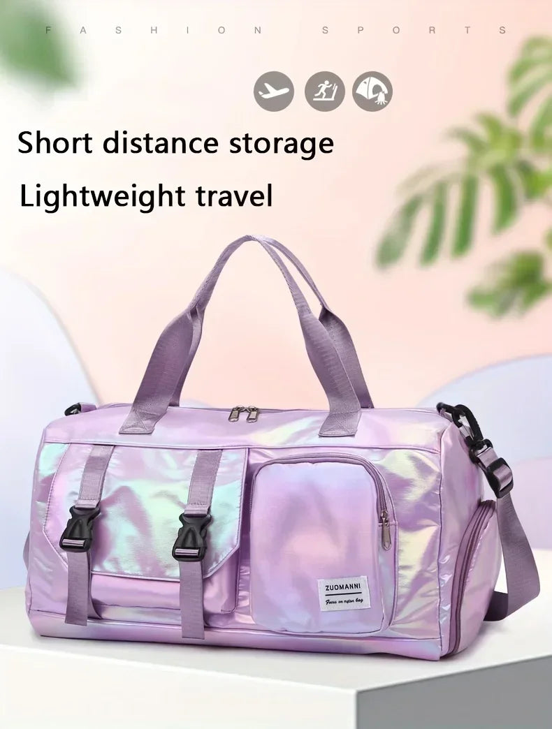 Large Capacity Women'S Nylon Travel Duffel Bag,Weekender Gym Tote with Shoe Compartment, Versatile Sports & Fitness Carry-On