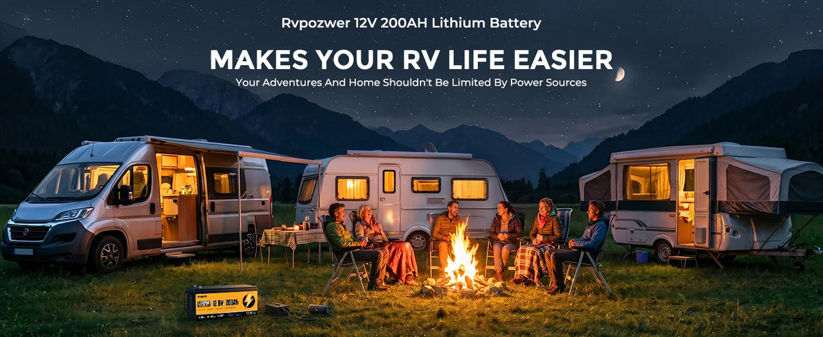 RVPOZWER LiFePO4 Lithium Battery 12V 100Ah 200Ah 1280WH 2560WH Built-in 200A BMS 25000Cycles for RV Boat Portable Rechargeable