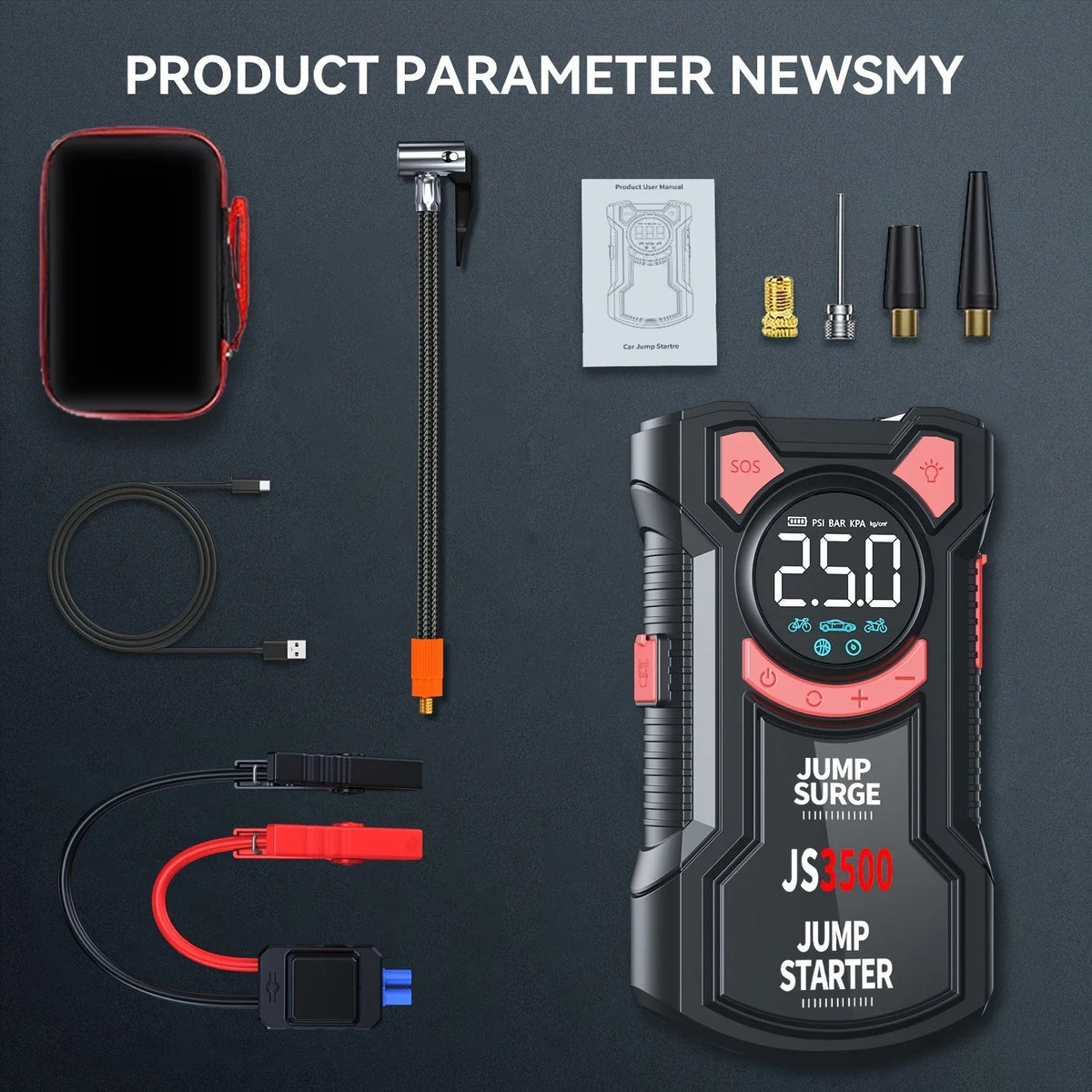 Paivioroku 5 In 1 Car Jump Starter Integrated Air Pump