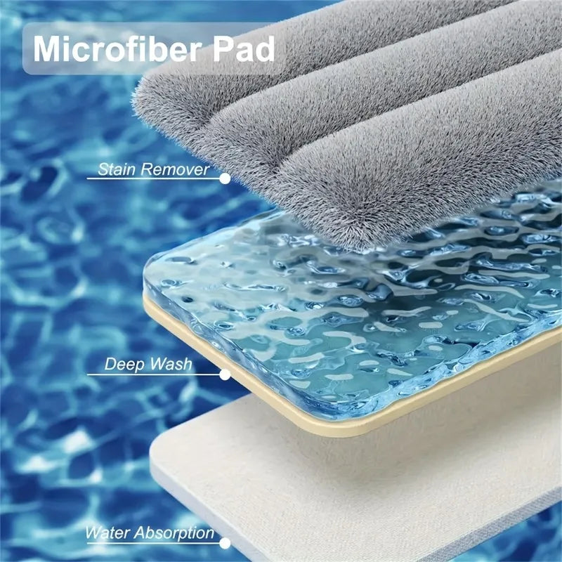 Hands-Free Flat Mop & Bucket Set with 4 Reusable Microfiber Pads, 360° Swivel, Long Handle for Floor & Wall Cleaning