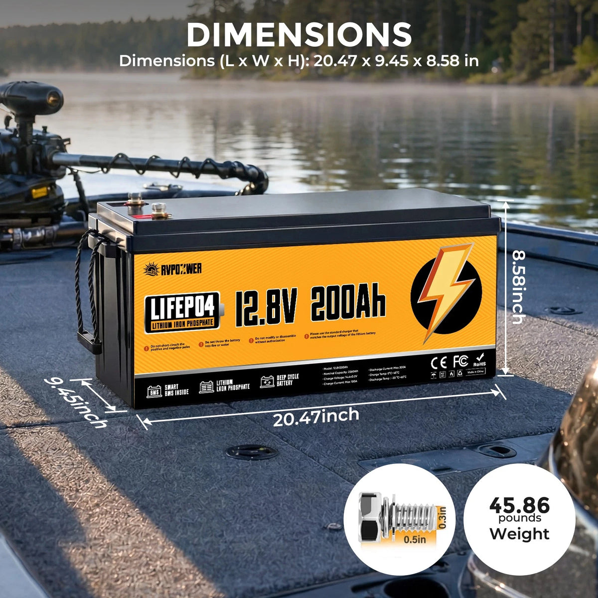 RVPOZWER LiFePO4 Lithium Battery 12V 100Ah 200Ah 1280WH 2560WH Built-in 200A BMS 25000Cycles for RV Boat Portable Rechargeable