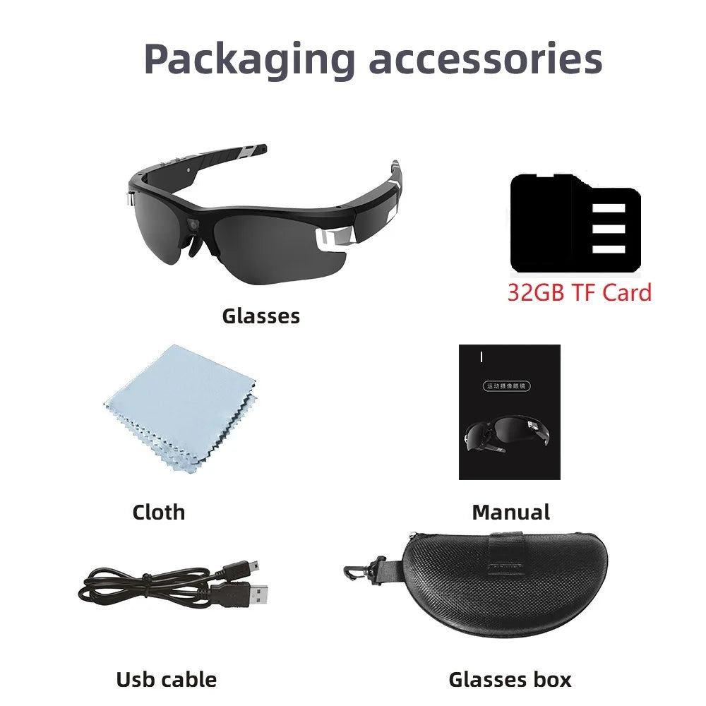 Camera Glasses Video Sunglasses 1080P Full HD Video Recording Shooting Camera Glasses for Cycling Driving Hiking Fishing Hunting