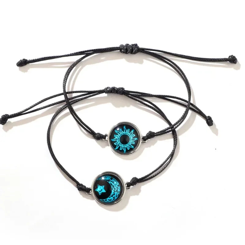 New Moon and Sun Love Time Gem Glow Couple Bracelet - Hand-woven Rope for Couples