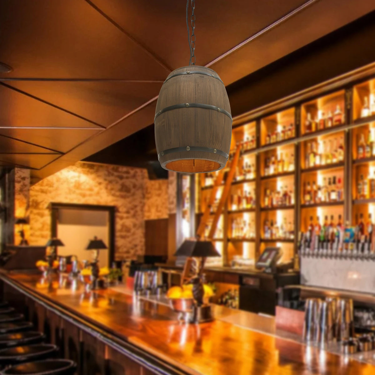 Retro Wood Wine Barrel Pendant Light，Industrial Ceiling Lamp ，Vintage Chandelier Light Fixtures for Bar Cafe Home Restaurant