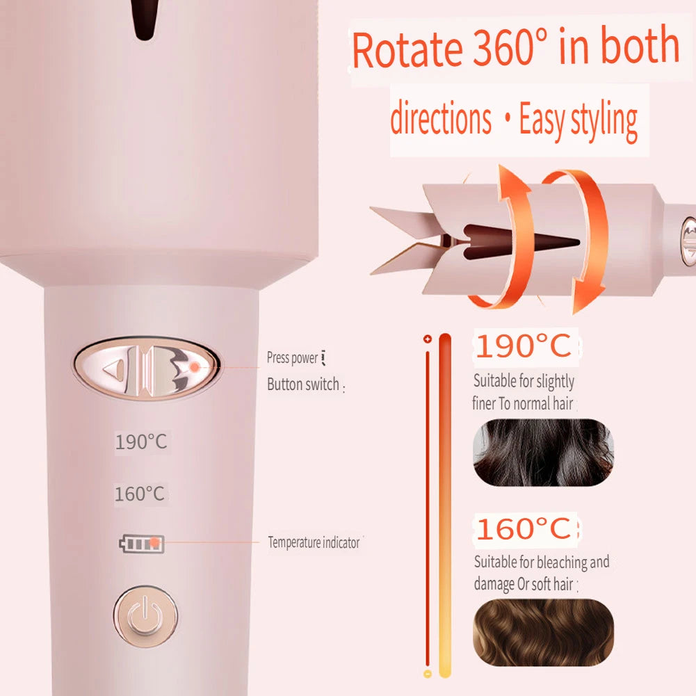 Hatteker Ceramic Negative Ion Automatic Rotating Hair Curler USB Chargeable Styling Tool for Beautiful Curls