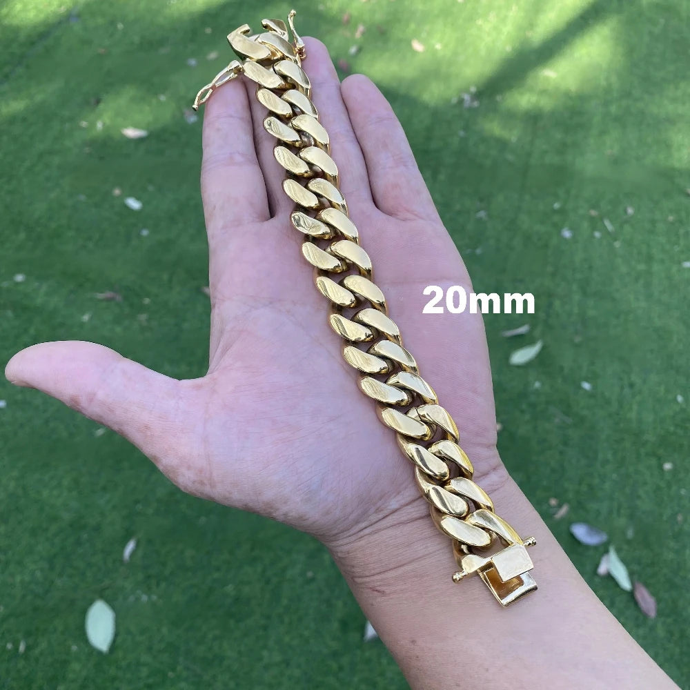 Men's 18-22mm Cuban Link Bracelet Hip Hop Heavy Brass Miami Cuban Link Chain Chunky Bracelet Jewelry For Boy Gift Drop Shipping